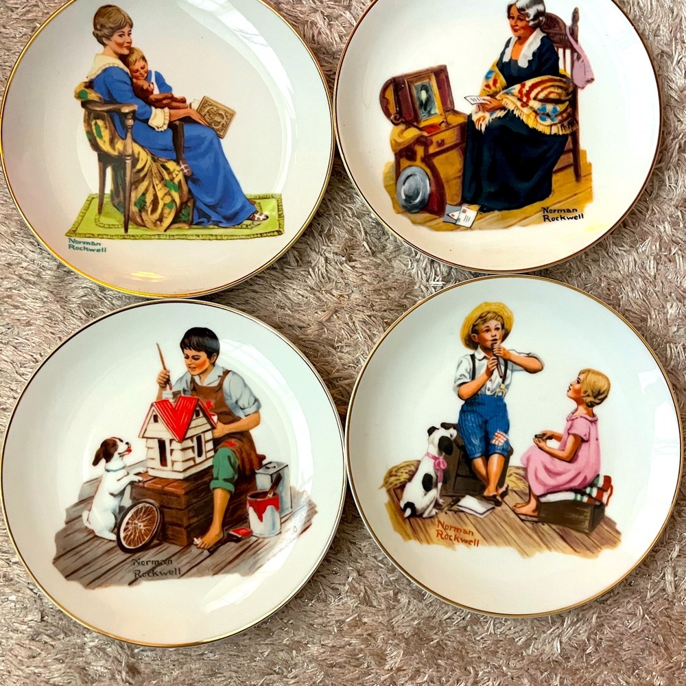 Norman Rockwell small plates and coffee cups